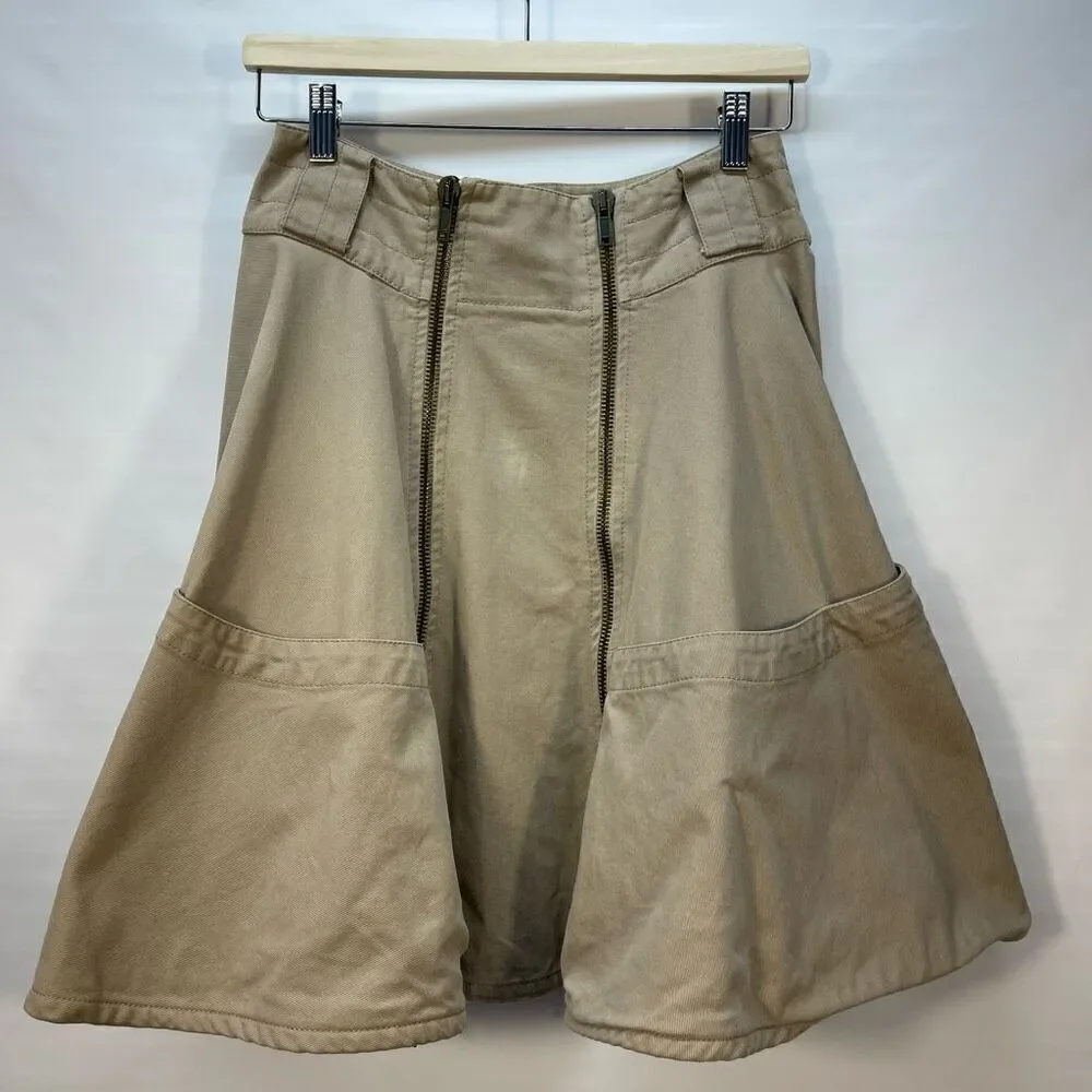 (NUDE) Beige Layered Flared High Rise Ruffle Denim Skirt Size 28